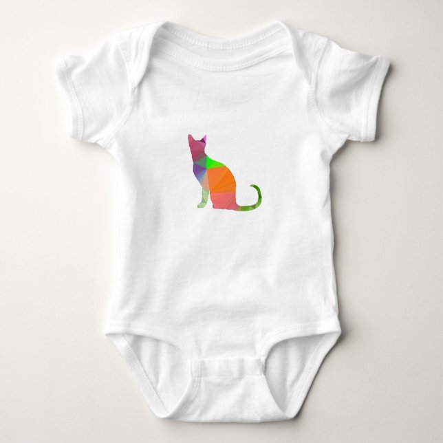 Low Poly Cat Silhouette Baby Bodysuit (Front)