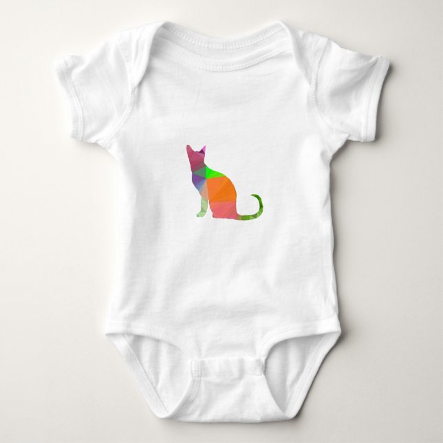 Low Poly Cat Silhouette Baby Bodysuit (Front)
