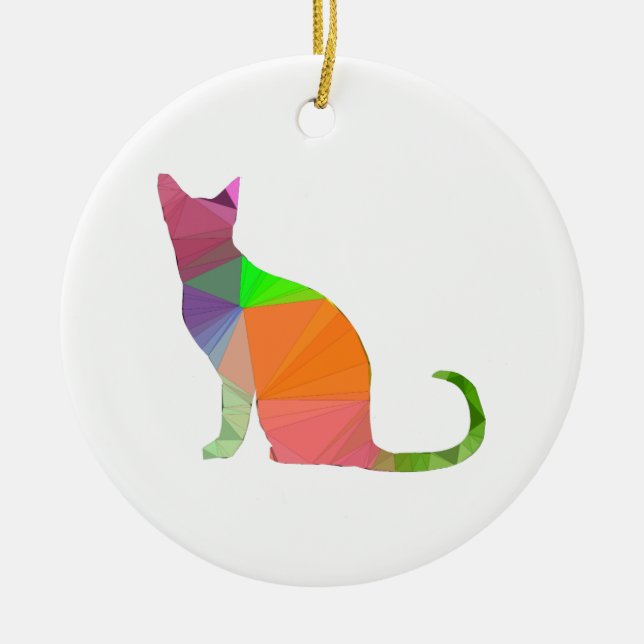 Low Poly Cat Silhouette Ceramic Ornament (Front)