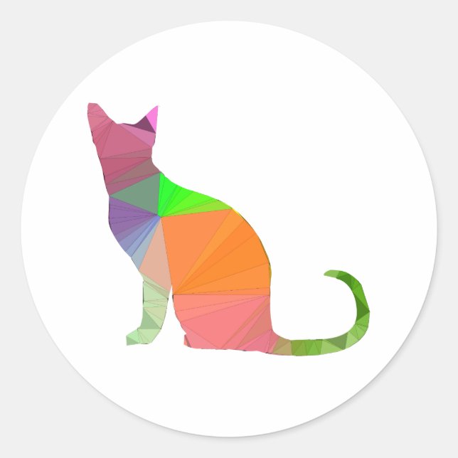Low Poly Cat Silhouette Classic Round Sticker (Front)