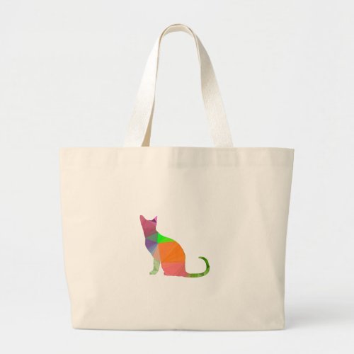Low Poly Cat Silhouette Large Tote Bag
