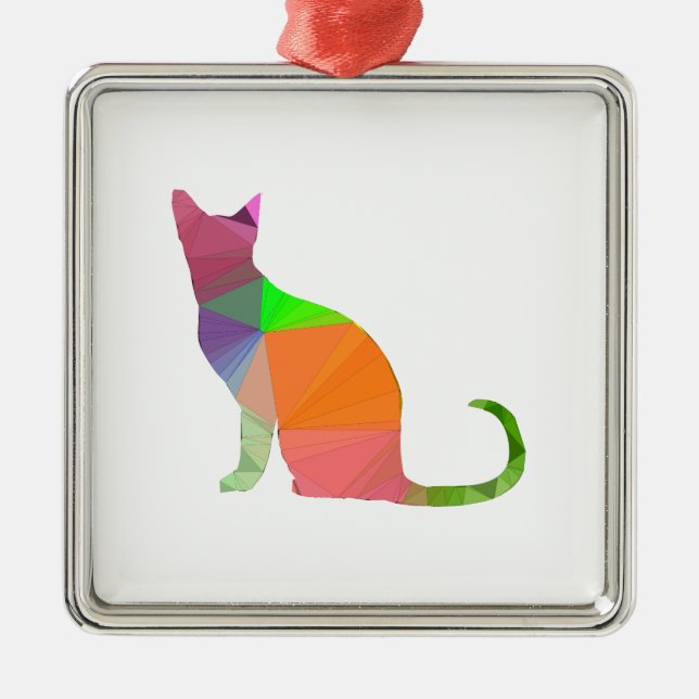 Low Poly Cat Silhouette Metal Ornament (Front)