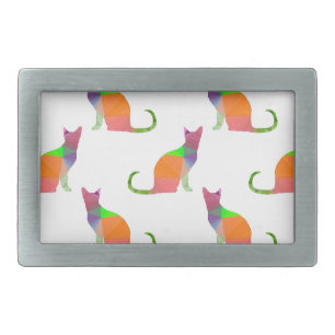 Low Poly Cat Silhouette Pattern Belt Buckle
