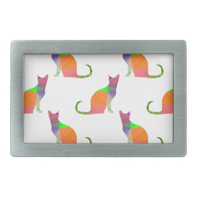Low Poly Cat Silhouette Pattern Belt Buckle (Front)