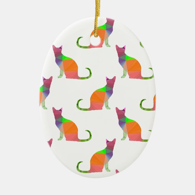Low Poly Cat Silhouette Pattern Ceramic Ornament (Front)