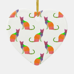 Low Poly Cat Silhouette Pattern Ceramic Ornament