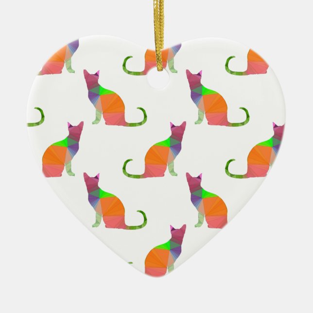 Low Poly Cat Silhouette Pattern Ceramic Ornament (Front)