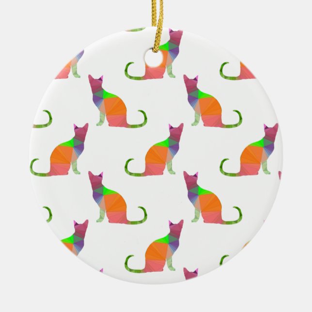 Low Poly Cat Silhouette Pattern Ceramic Ornament (Front)