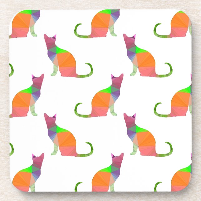 Low Poly Cat Silhouette Pattern Coaster (Front)