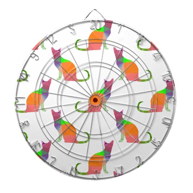 Low Poly Cat Silhouette Pattern Dartboard With Darts (Front)