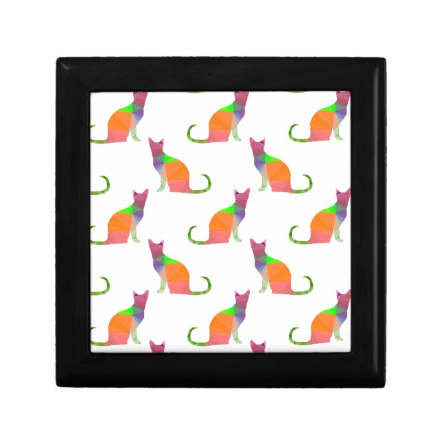Low Poly Cat Silhouette Pattern Jewelry Box (Front)