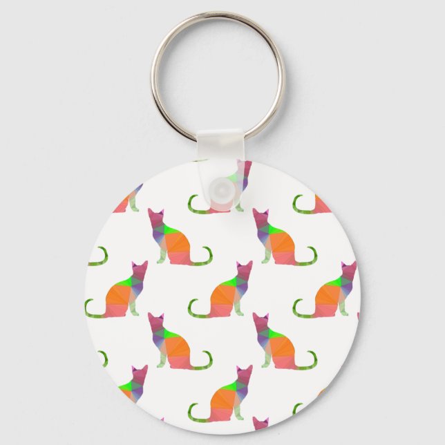 Low Poly Cat Silhouette Pattern Keychain (Front)