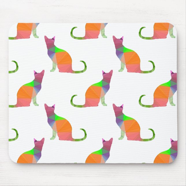 Low Poly Cat Silhouette Pattern Mouse Pad (Front)