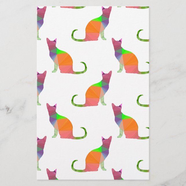 Low Poly Cat Silhouette Pattern Stationery (Front)