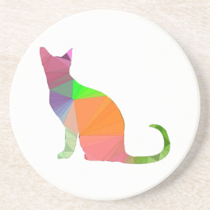 Low Poly Cat Silhouette Sandstone Coaster