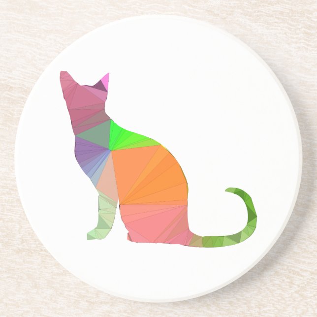 Low Poly Cat Silhouette Sandstone Coaster (Front)