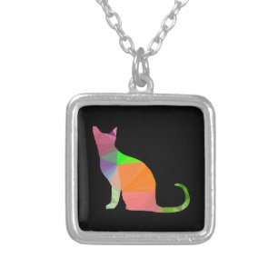 Low Poly Cat Silhouette Silver Plated Necklace