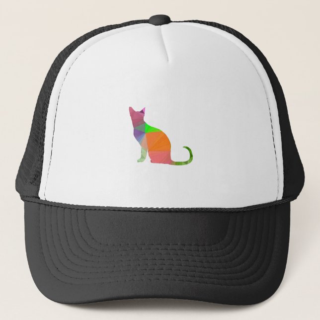 Low Poly Cat Silhouette Trucker Hat (Front)
