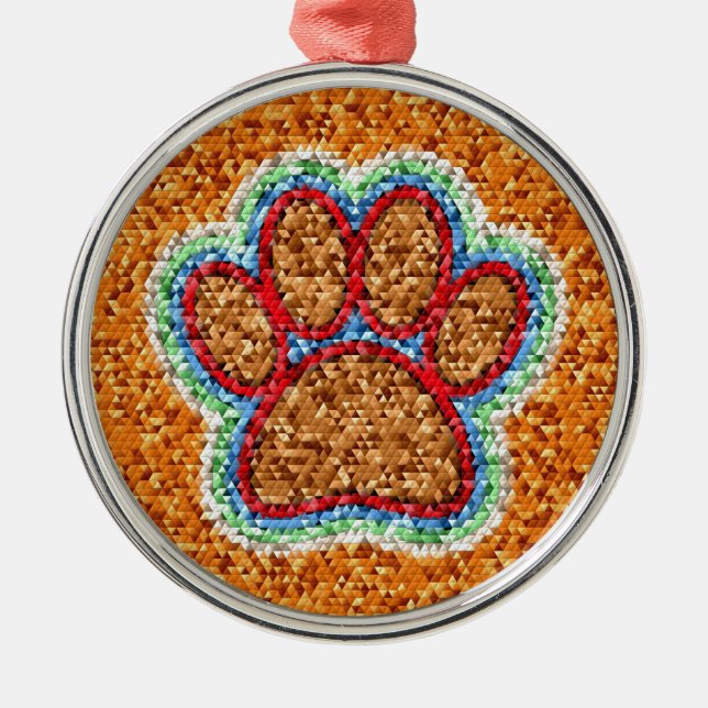 Low Poly Dog Paw Art Metal Ornament (Front)
