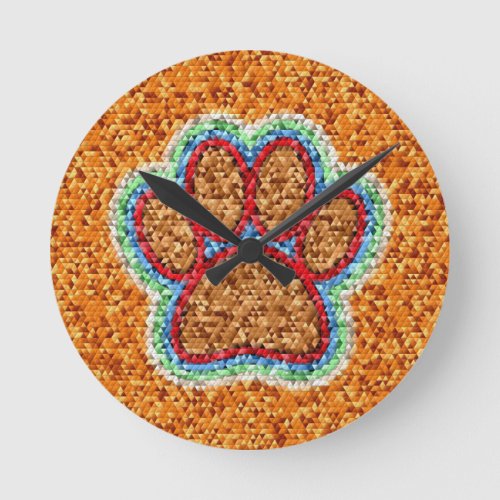 Low Poly Dog Paw Art Round Clock