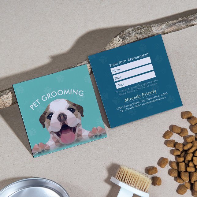 Low Poly Dog Pet Care Grooming Bathing Food Salon Appointment Card (Creator Uploaded)