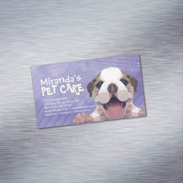 Low Poly Dog Pet Care Grooming Bathing Food Salon  Business Card Magnet (In Situ)