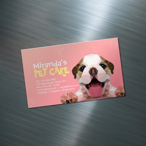 Low Poly Dog Pet Care Grooming Bathing Food Salon Business Card Magnet