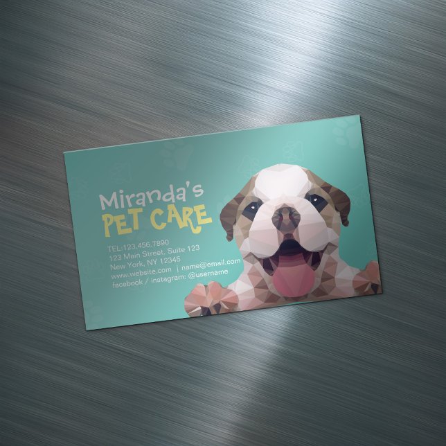 Low Poly Dog Pet Care Grooming Bathing Food Salon Business Card Magnet (Creator Uploaded)