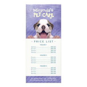 Low Poly Dog Pet Care Grooming Bathing Price List  Rack Card