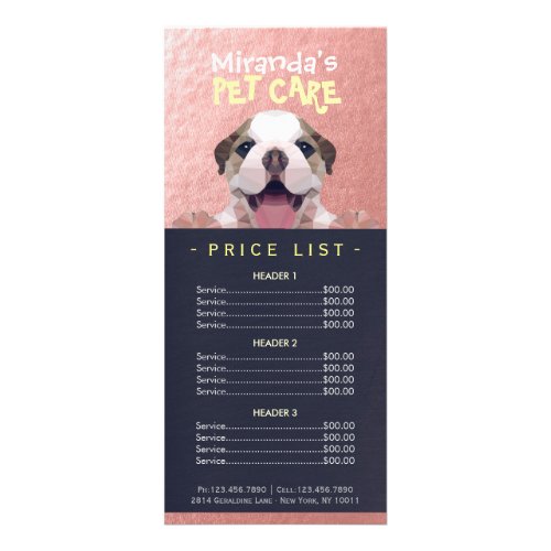 Low Poly Dog Pet Care Grooming Bathing Price List Rack Card