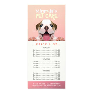 Low Poly Dog Pet Care Grooming Bathing Price List Rack Card