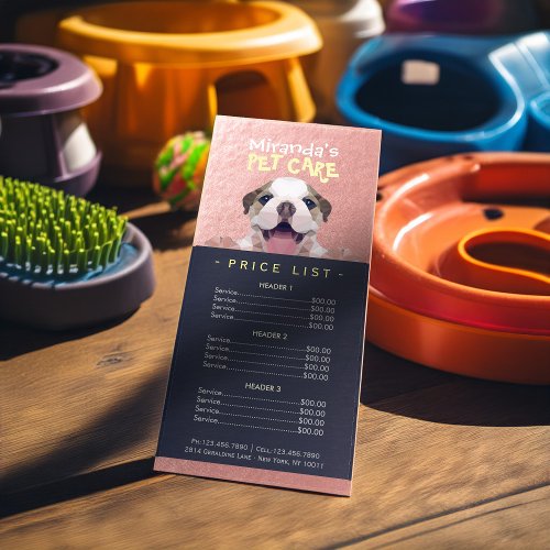 Low Poly Dog Pet Care Grooming Bathing Price List Rack Card