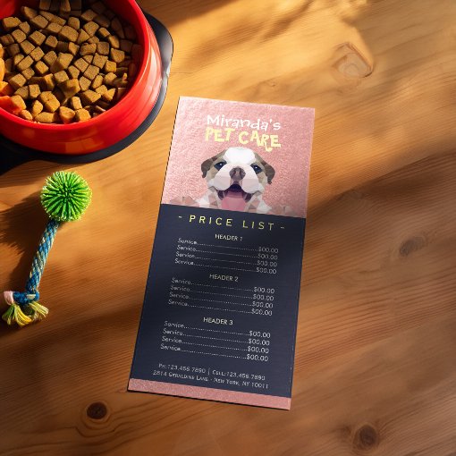 Low Poly Dog Pet Care Grooming Bathing Price List Rack Card Zazzle