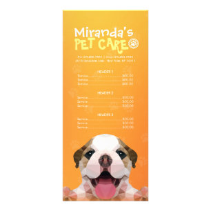 Low Poly Dog Pet Care Grooming Bathing Price List Rack Card