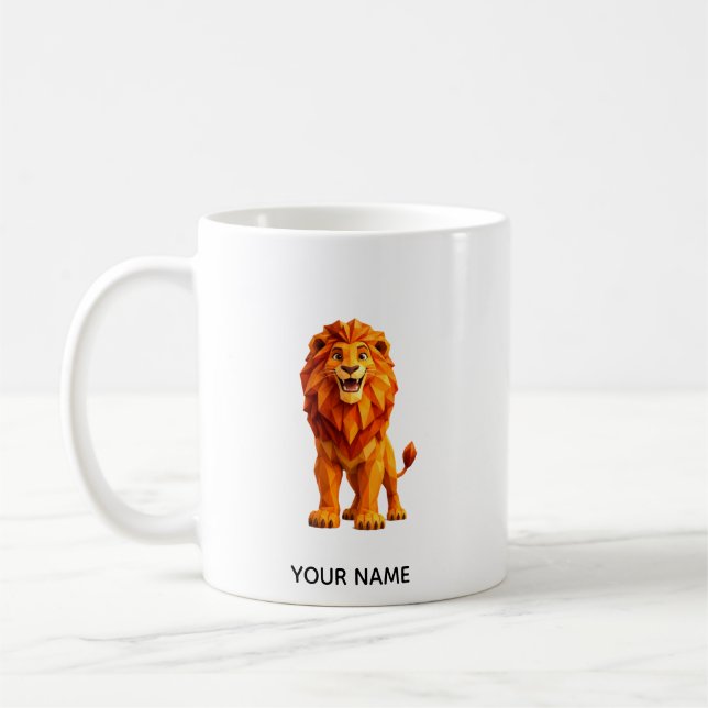 Low Poly Geometric Lion Coffee Mug (Left)