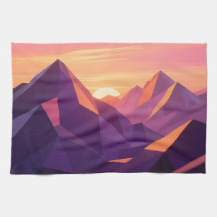 Low Poly Mountain Sunset Geometric Kitchen Towel