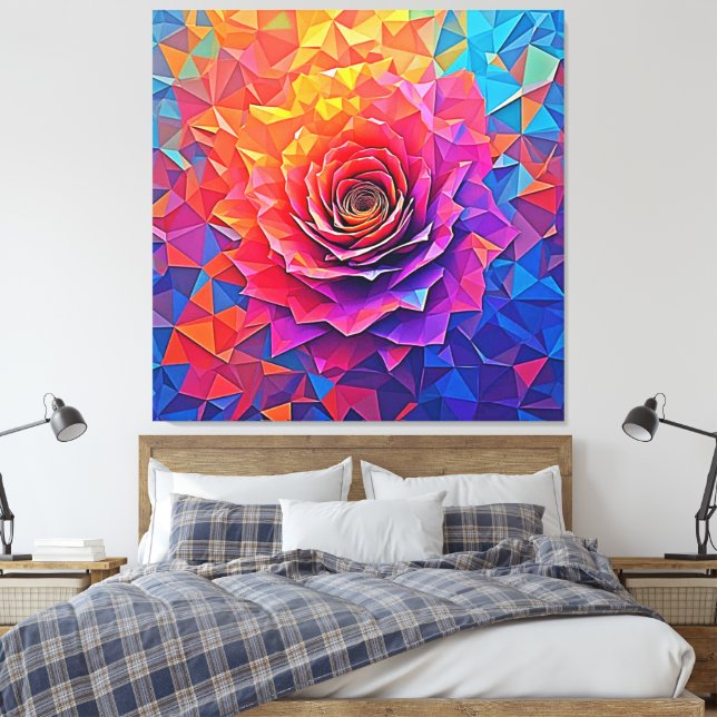 Low Poly Rose Bloom Abstract Art Canvas Print (Insitu(Bedroom))