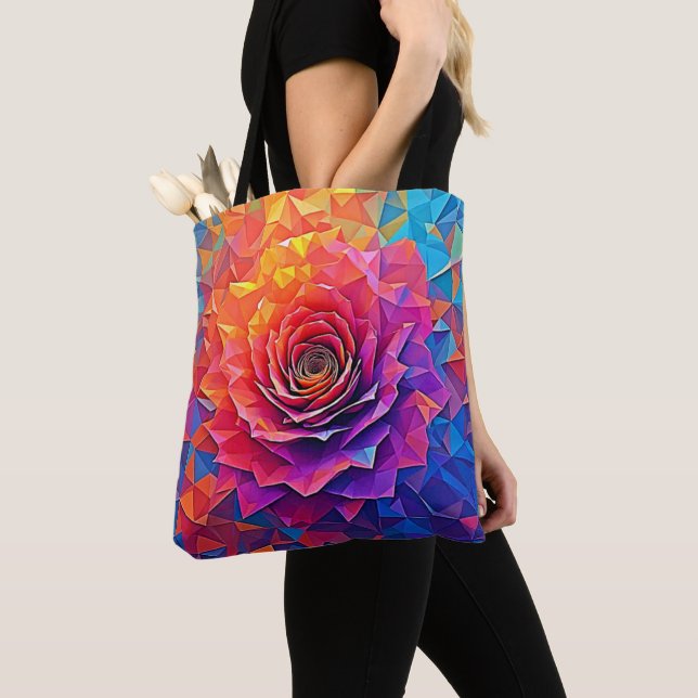 Low Poly Rose Bloom Abstract Art Tote Bag (Close Up)