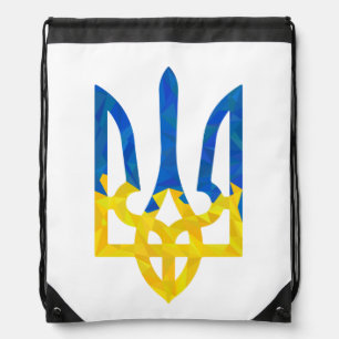 Low polygonal Ukrainian trident Drawstring Bag