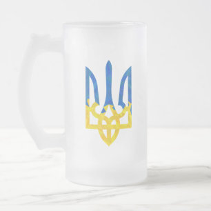 Low polygonal Ukrainian trident Frosted Glass Beer Mug