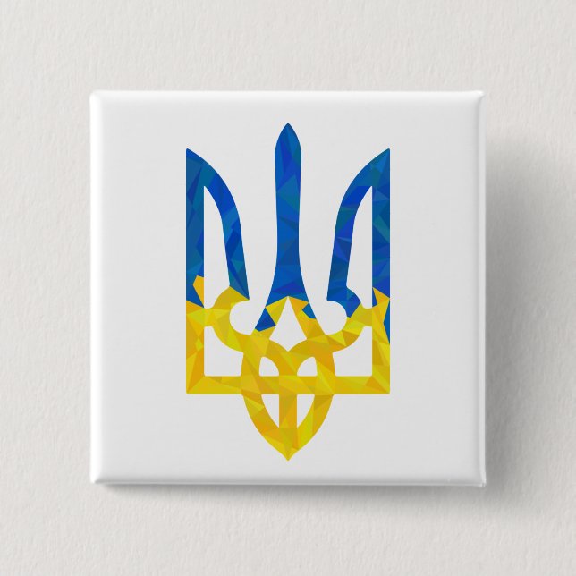 Low polygonal Ukrainian trident Keychain Button (Front)