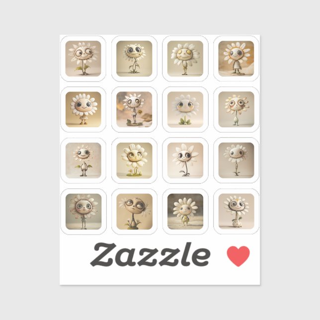 Low-size daisy stickers - 16 stickers (Sheet)