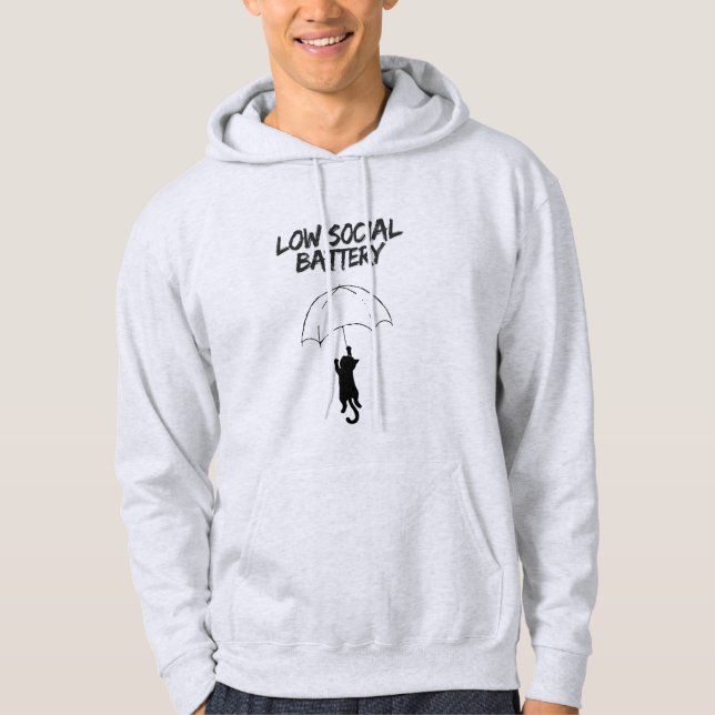 Low Social Battery – Editable Quote Cat Hoodie (Front)