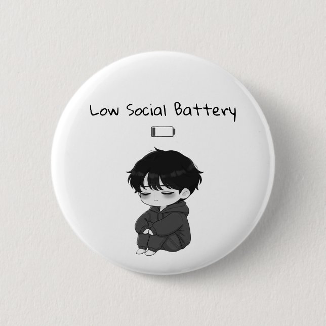 Low Social Battery Relatable Chibi Boy Button (Front)