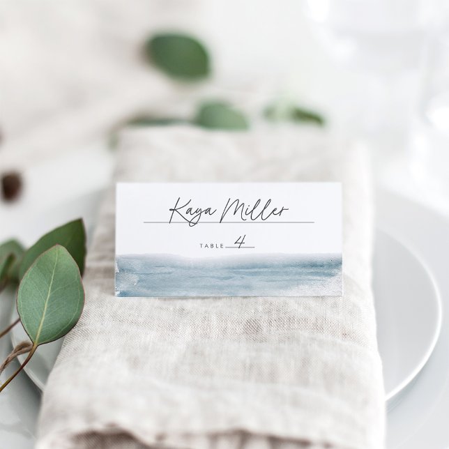 Low Tide Coastal Blue Watercolor Wedding Place Card (Creator Uploaded)