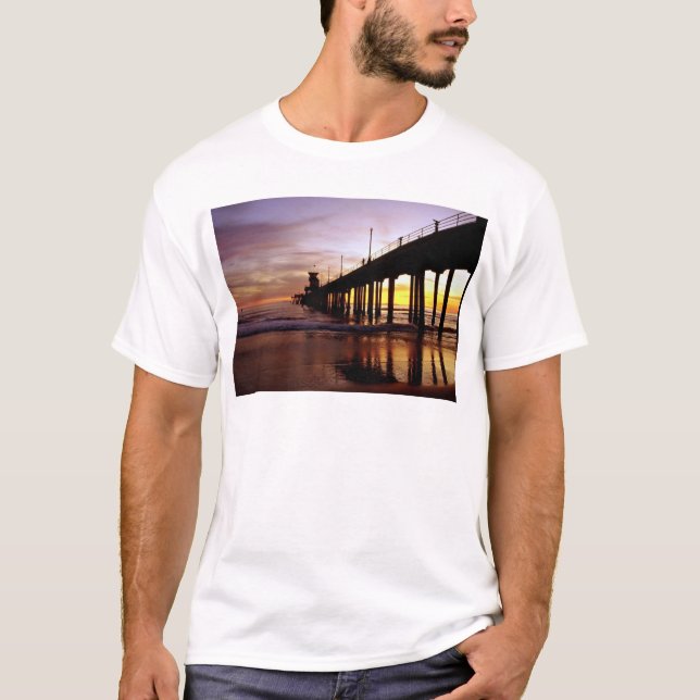 Low tide reflections at sundown, Huntington Beach T-Shirt (Front)
