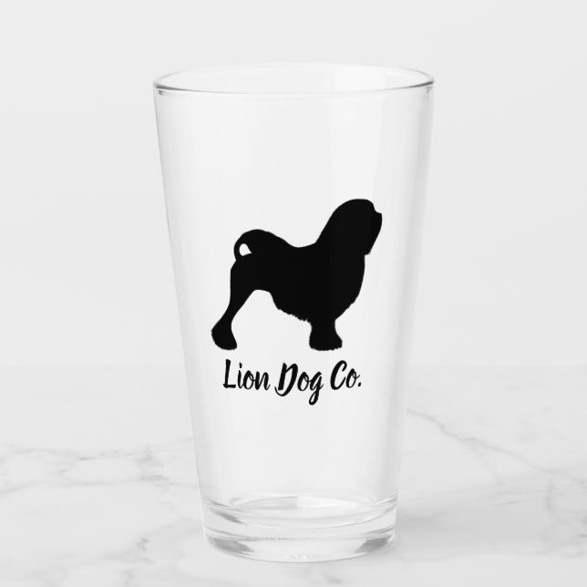 Lowchen Dog Silhouette Personalized Drinking Glass (Front)