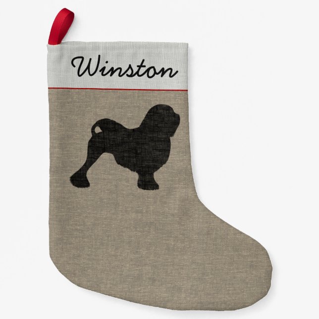 Lowchen Dog Silhouette Personalized Holiday Small Christmas Stocking (Front)