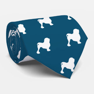 Lowchen Dog Silhouettes Pattern Ocean Bue Neck Tie