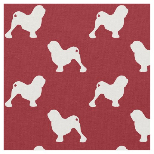Lowchen Dog Silhouettes Red and White Patterned Fabric